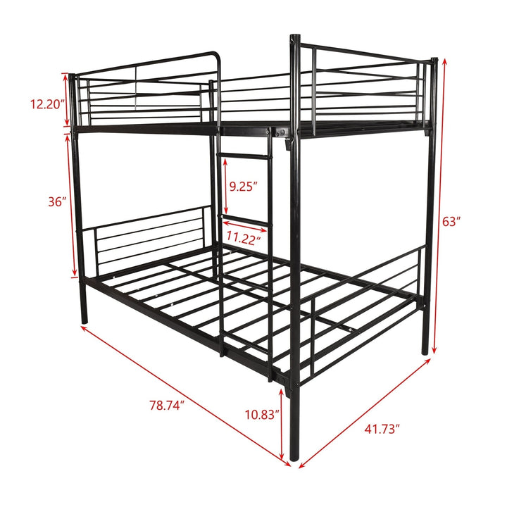 Black Heavy Duty Twin Over Twin Metal Bunk Bed with Ladder Image 4