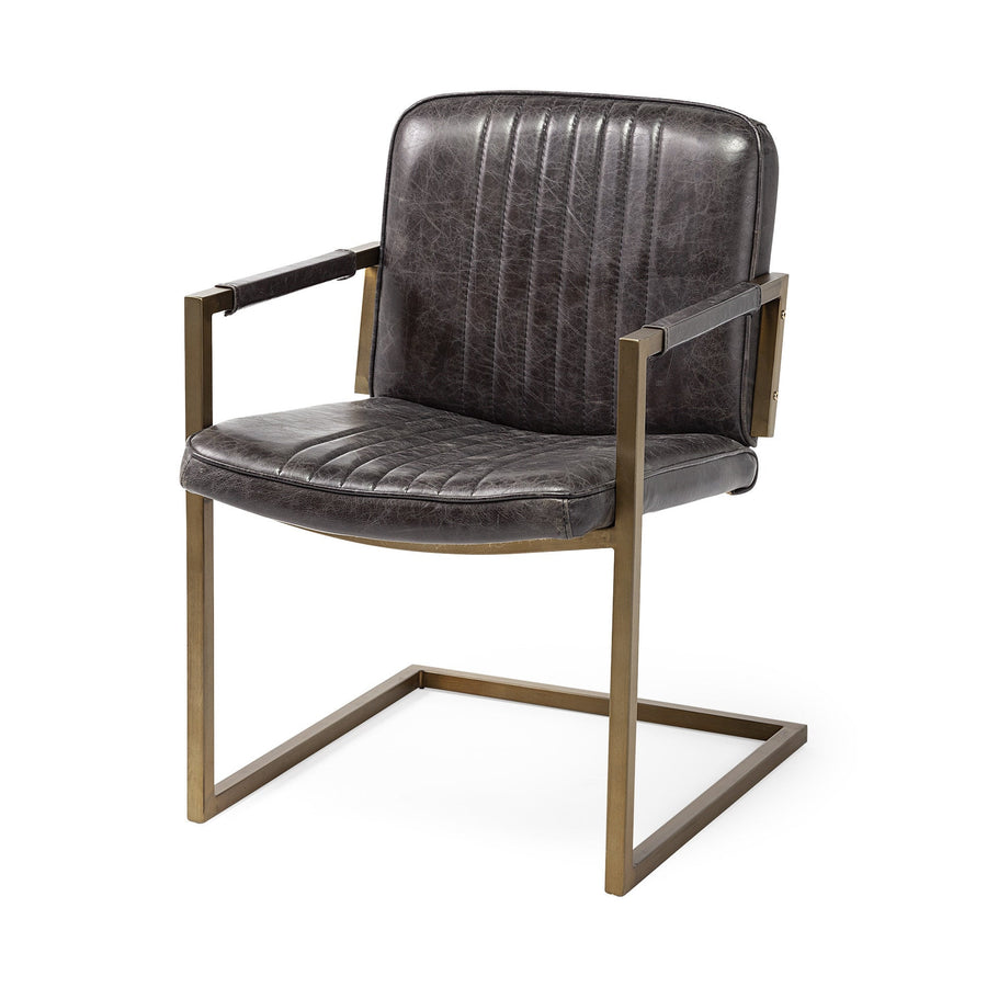 Black Leather Seat Accent Chair With Brass Frame Image 1