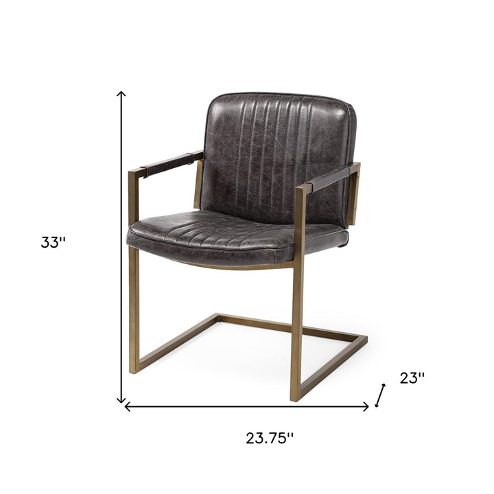 Black Leather Seat Accent Chair With Brass Frame Image 7