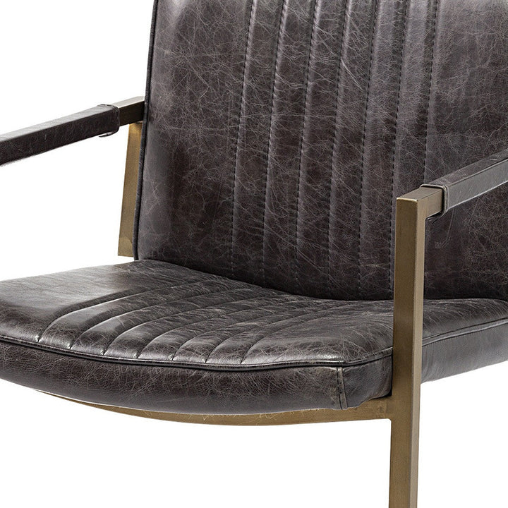 Black Leather Seat Accent Chair With Brass Frame Image 8