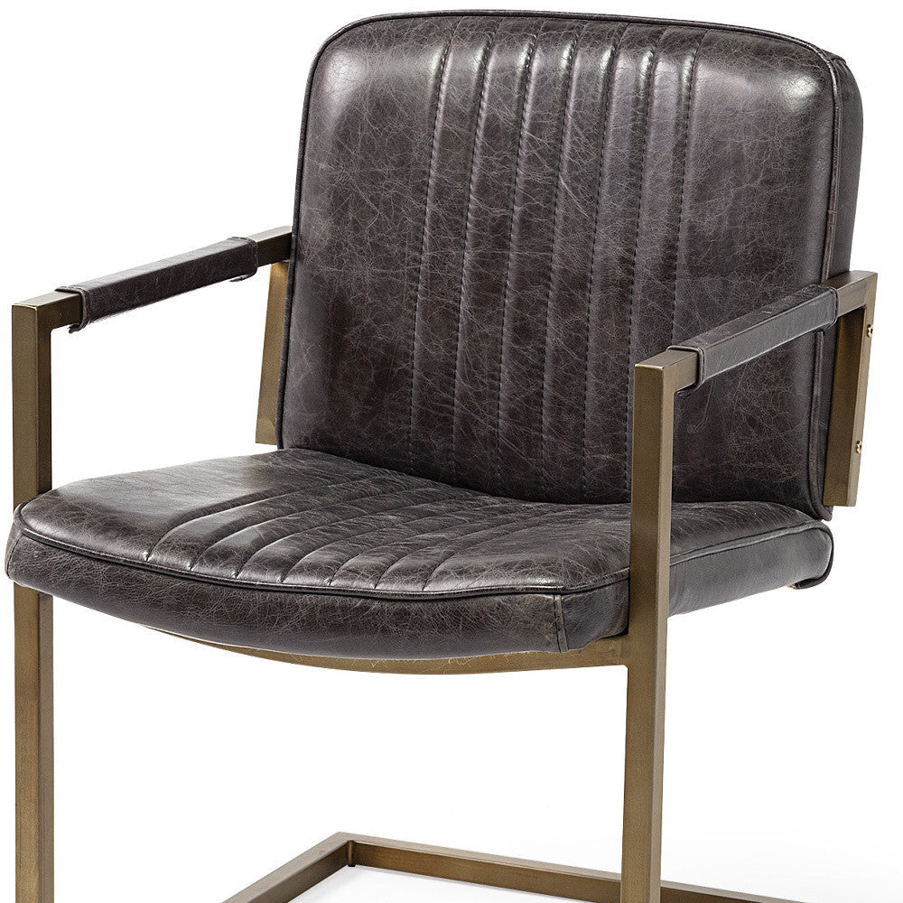 Black Leather Seat Accent Chair With Brass Frame Image 9
