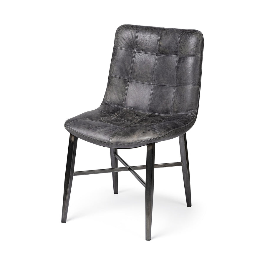 Black Leather Seat With Black Metal Frame Dining Chair Image 1