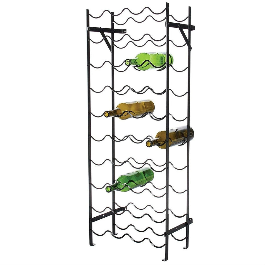 Black Metal 40-Bottle Wine Rack with Wall Anchors Image 1