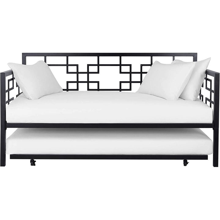 Black Metal Daybed Frame with Twin Pull-Out Trundle Bed Image 1