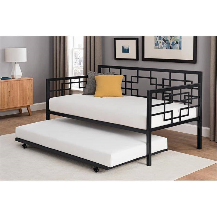 Black Metal Daybed Frame with Twin Pull-Out Trundle Bed Image 2