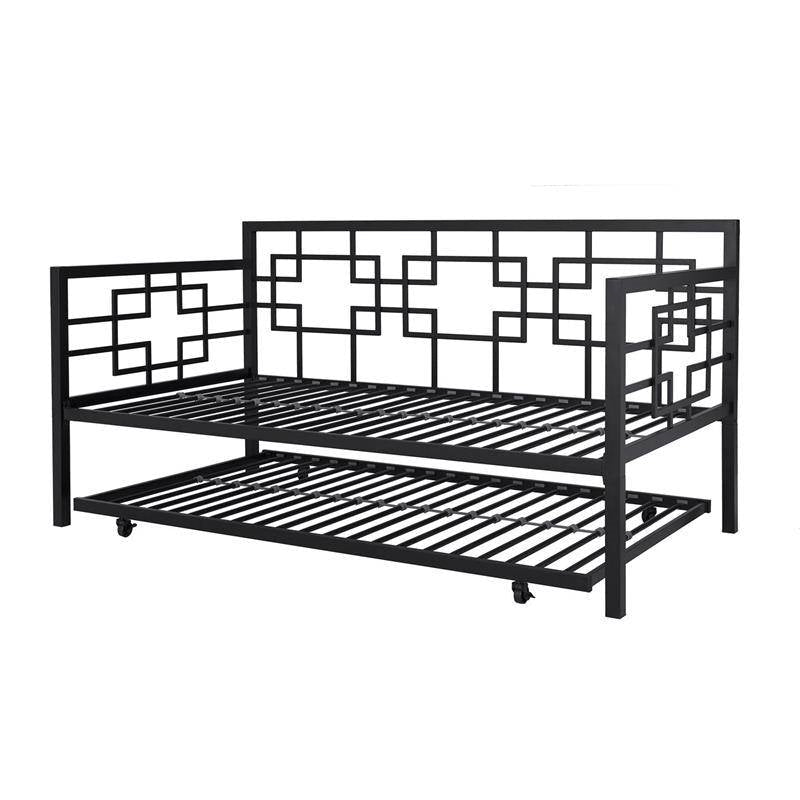 Black Metal Daybed Frame with Twin Pull-Out Trundle Bed Image 3