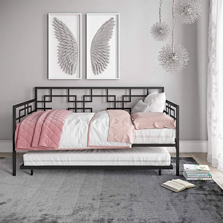 Black Metal Daybed Frame with Twin Pull-Out Trundle Bed Image 5