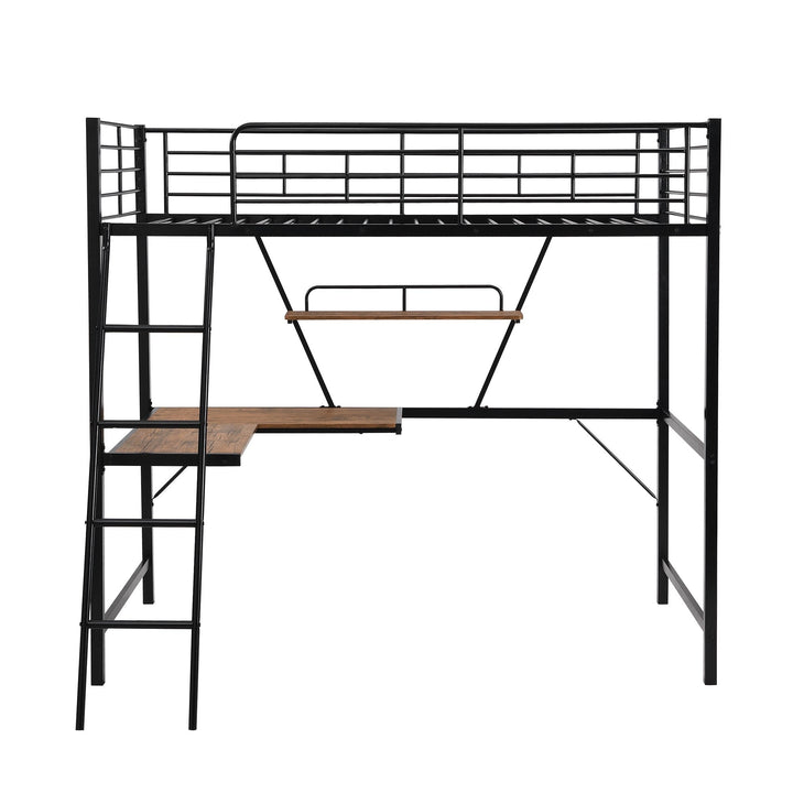 Black Metal Loft Bed with L Shaped Desk and Shelf Image 8