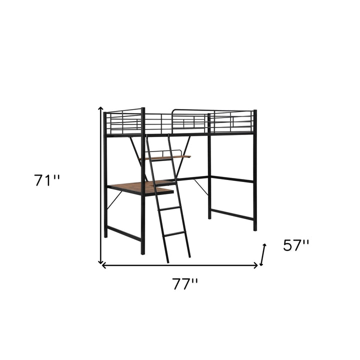 Black Metal Loft Bed with L Shaped Desk and Shelf Image 9