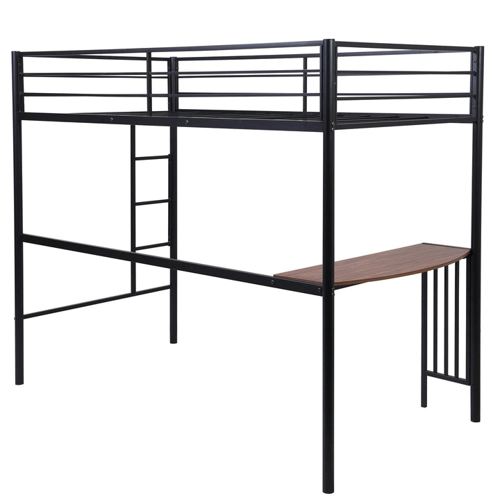 Black Metal Twin Size Loft Bed with Desk Image 3