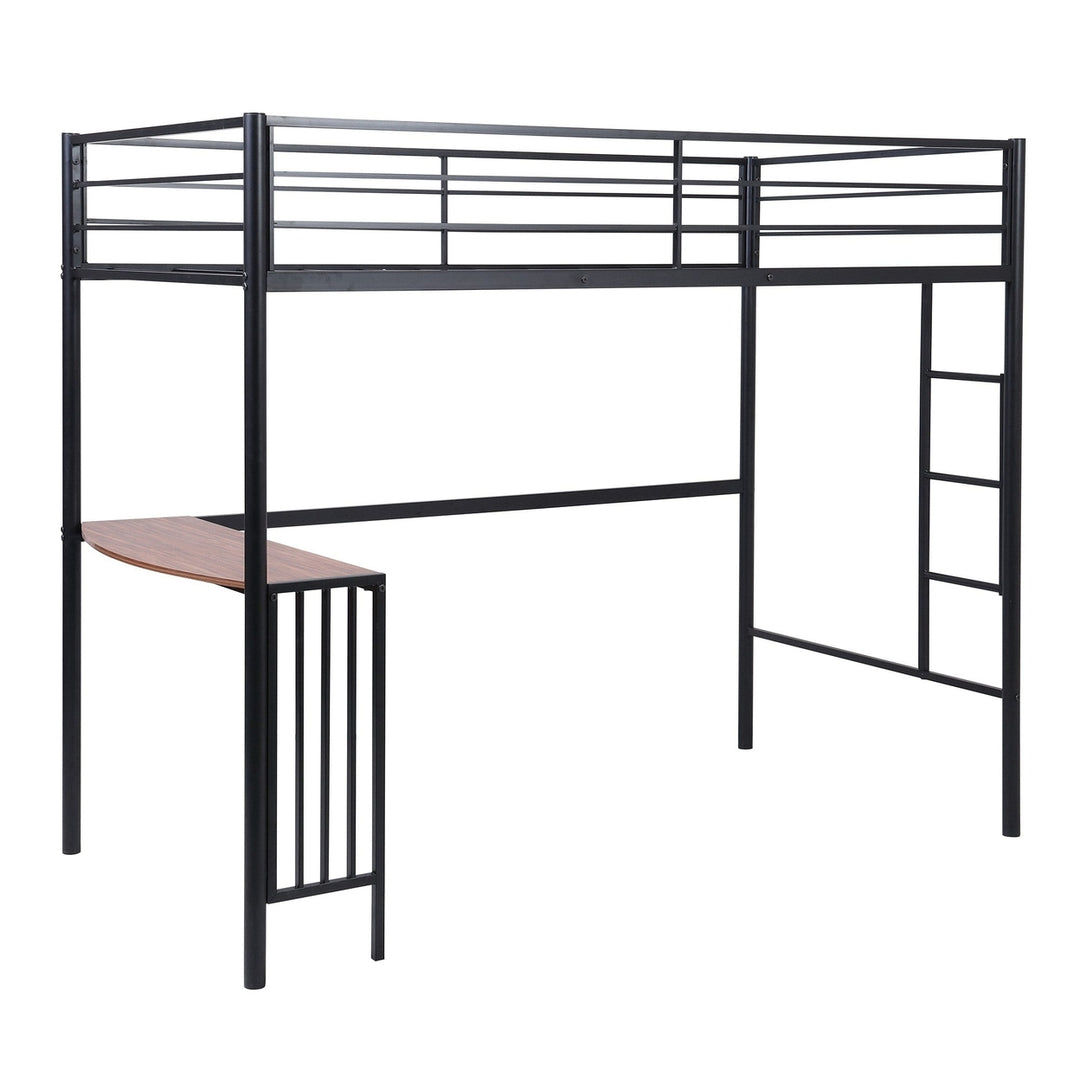 Black Metal Twin Size Loft Bed with Desk Image 6