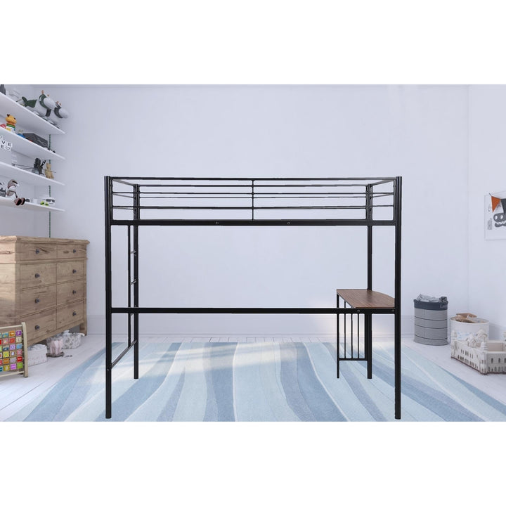 Black Metal Twin Size Loft Bed with Desk Image 11