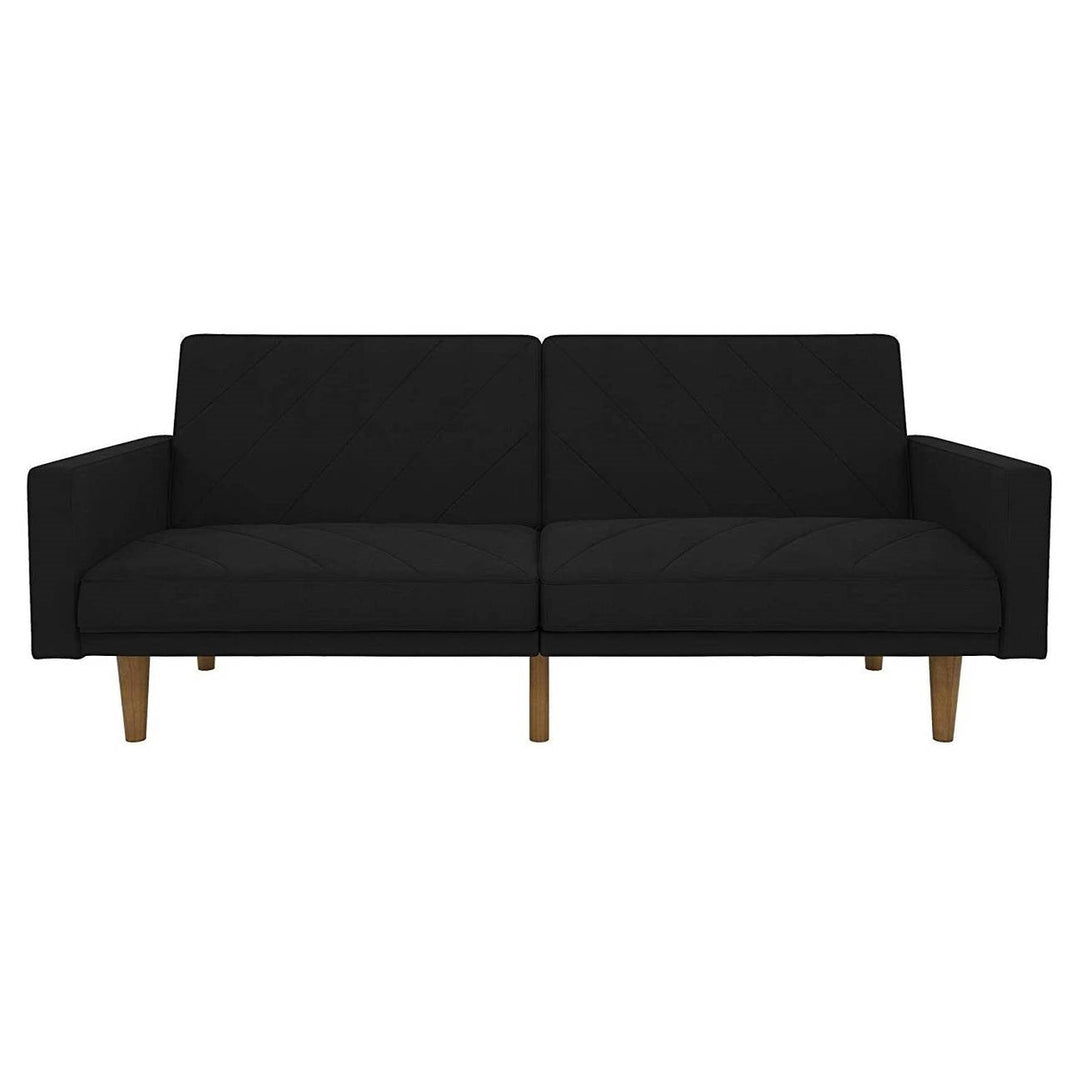 Black Mid-Century Modern Linen Upholstered Sofa Bed with Classic Wood Legs Image 1