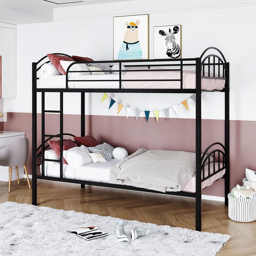 Black Modern Classic Twin Over Twin Metal Bunk Bed Image 1