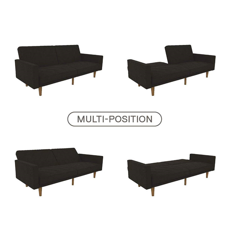 Black Mid-Century Modern Linen Upholstered Sofa Bed with Classic Wood Legs Image 5