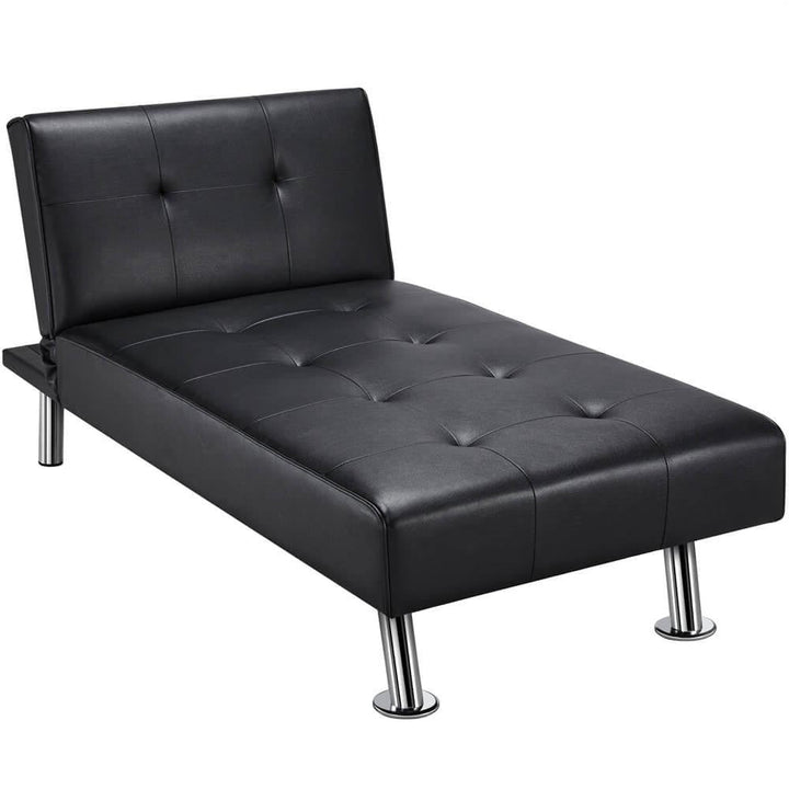 Black Modern Faux Leather Chaise Lounge Recliner Sleeper Sofa Image 1