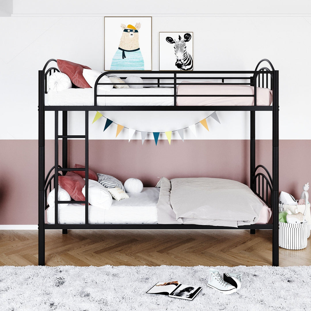 Black Modern Classic Twin Over Twin Metal Bunk Bed Image 2