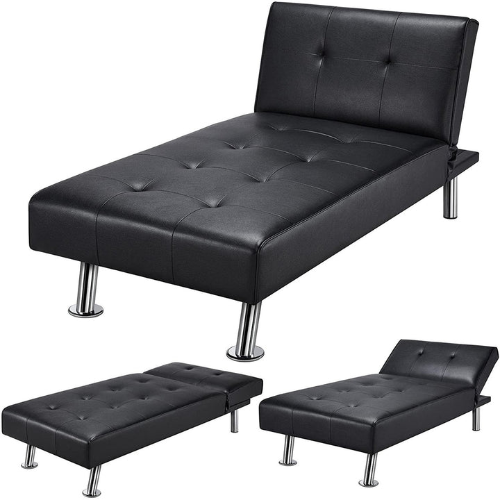 Black Modern Faux Leather Chaise Lounge Recliner Sleeper Sofa Image 3