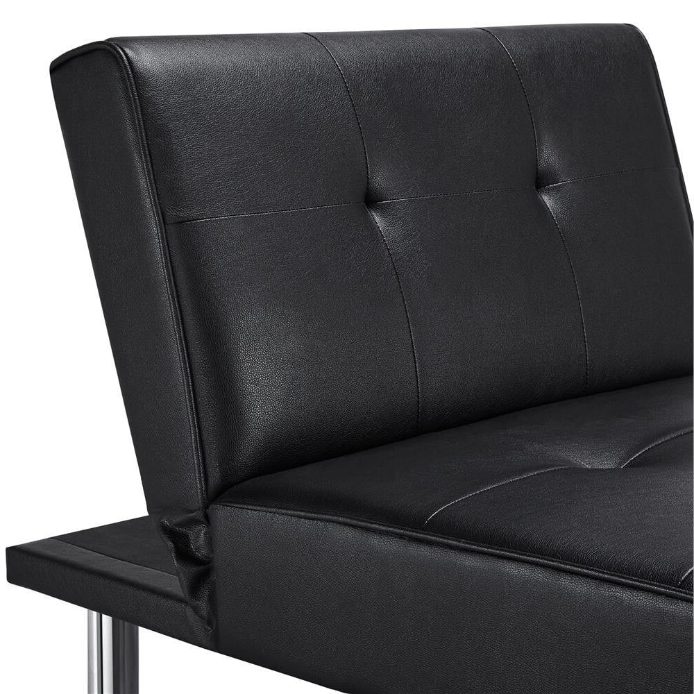 Black Modern Faux Leather Chaise Lounge Recliner Sleeper Sofa Image 4