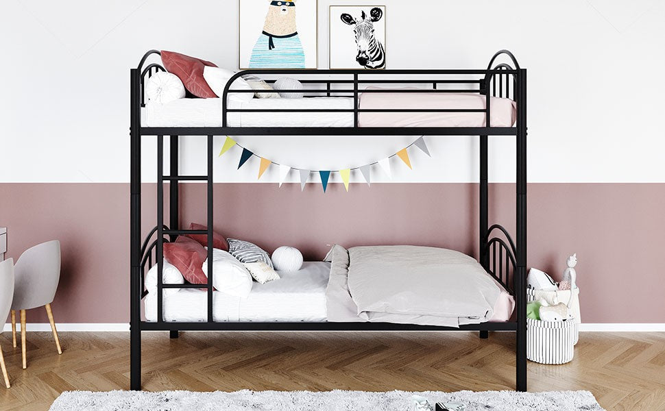 Black Modern Classic Twin Over Twin Metal Bunk Bed Image 4