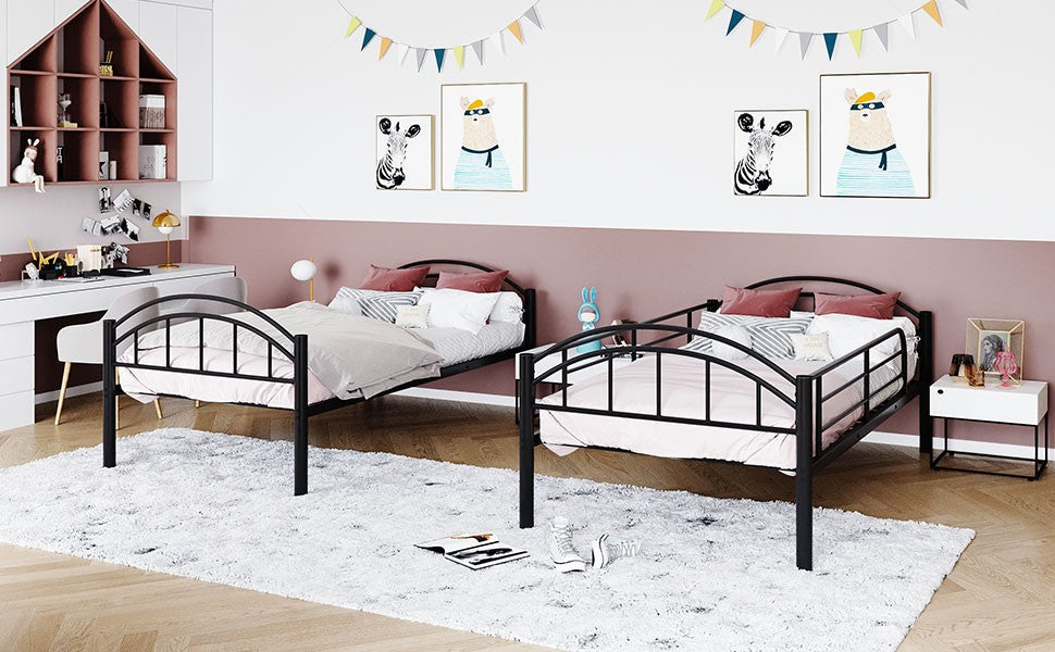 Black Modern Classic Twin Over Twin Metal Bunk Bed Image 5