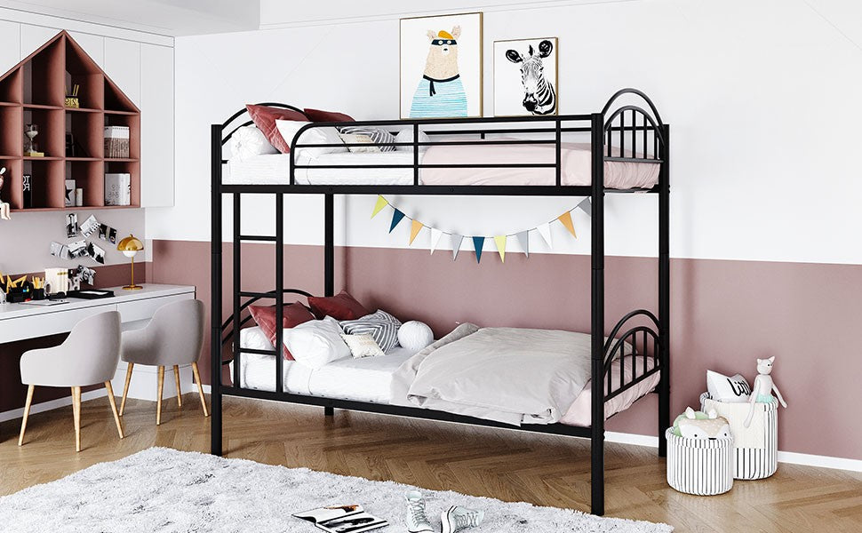 Black Modern Classic Twin Over Twin Metal Bunk Bed Image 7