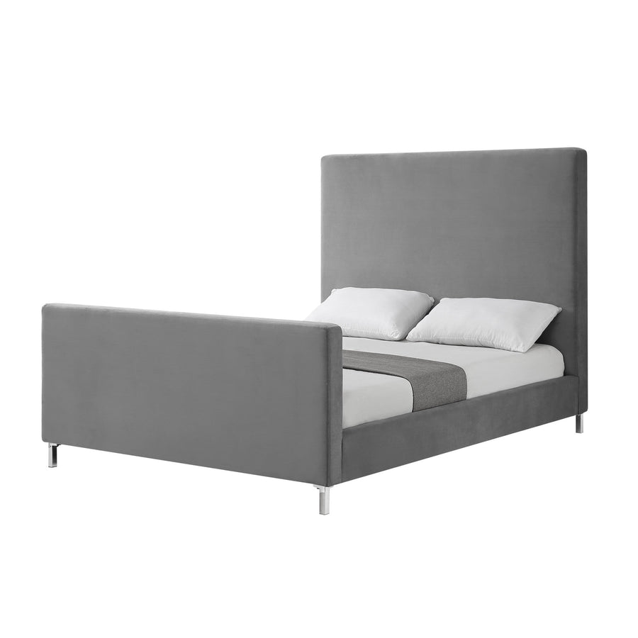 Gray Solid Wood Queen Upholstered Velvet Bed Image 1