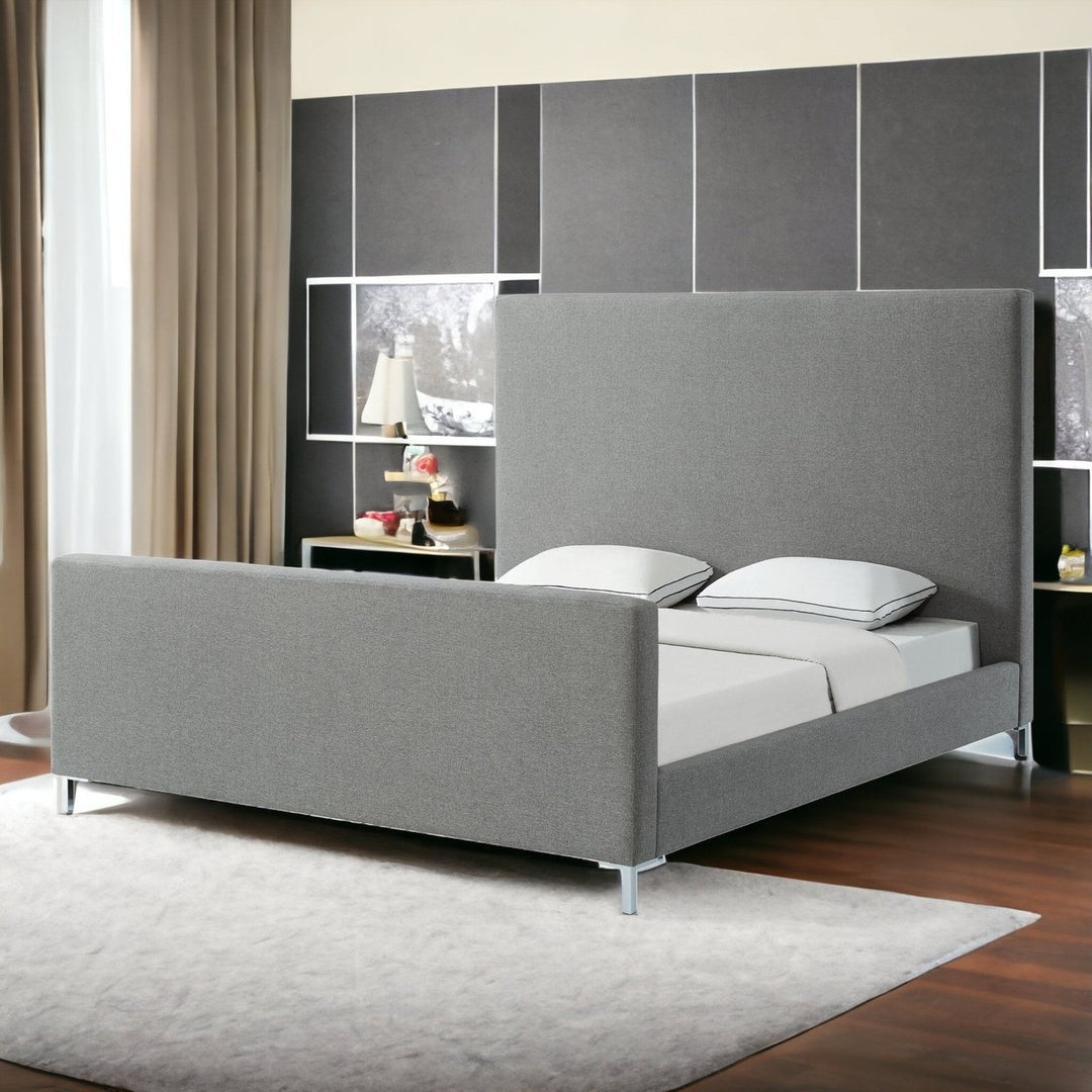 Gray Solid Wood Queen Upholstered Velvet Bed Image 7