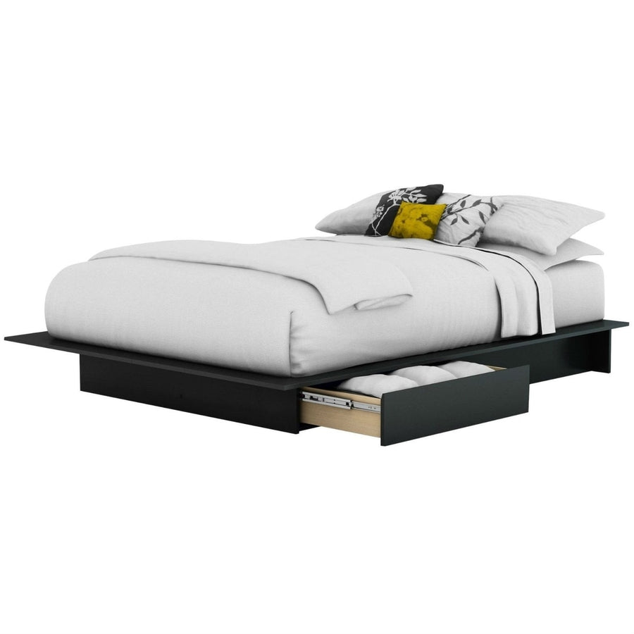 Full / Queen size Modern Platform Bed Frame with 2 Storage Drawers Image 1