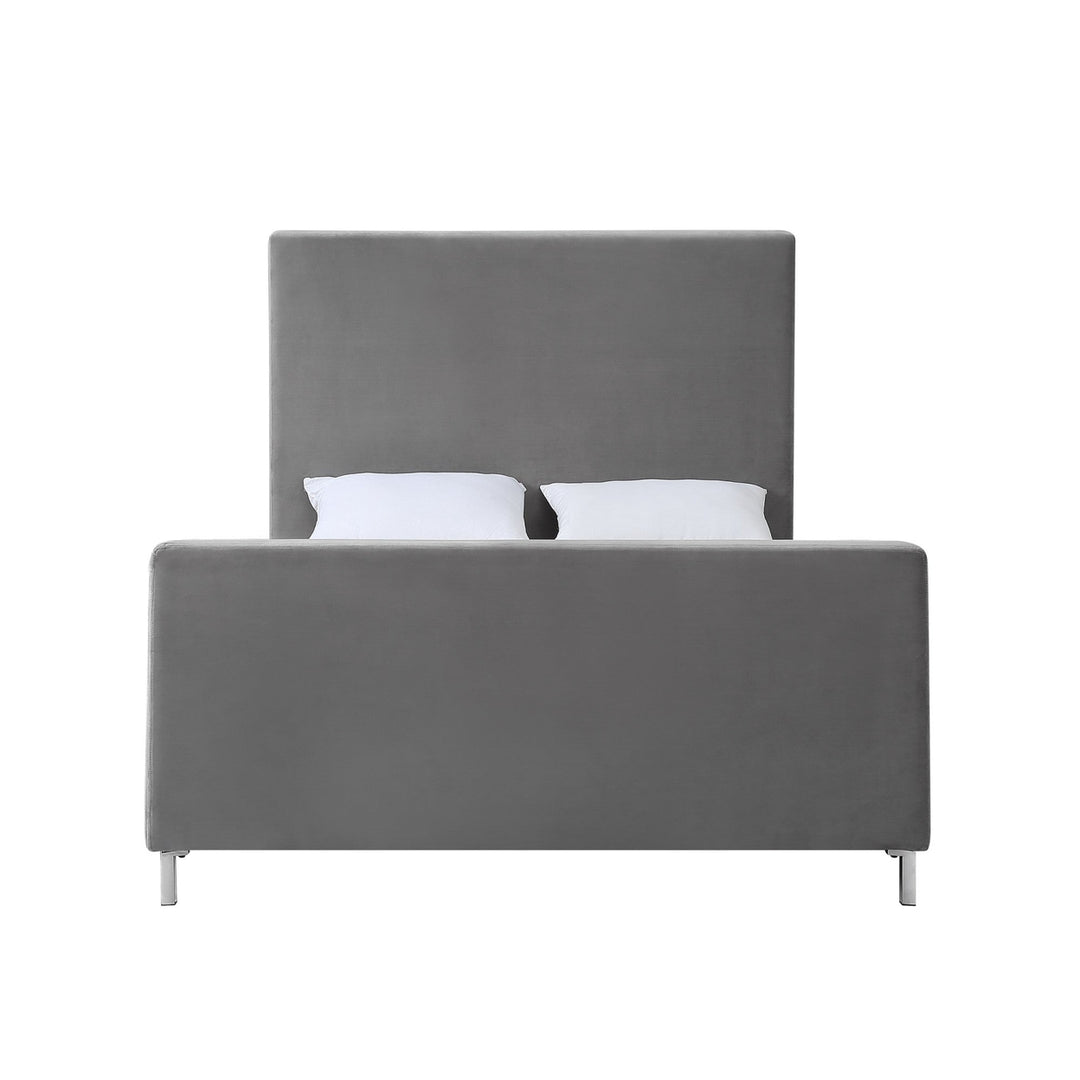 Gray Solid Wood Queen Upholstered Velvet Bed Image 9