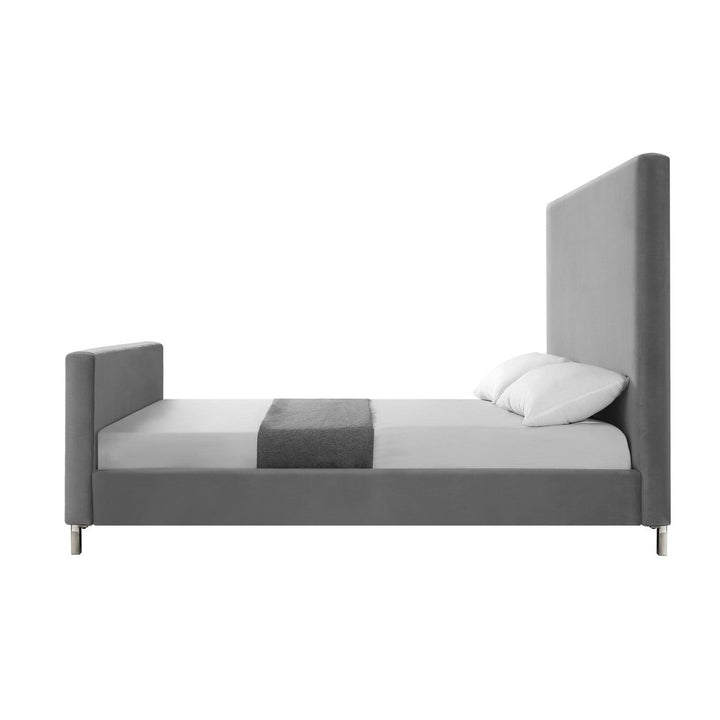 Gray Solid Wood Queen Upholstered Velvet Bed Image 10