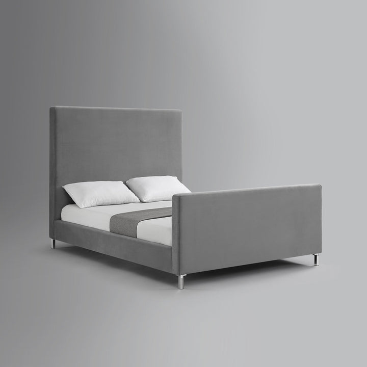 Gray Solid Wood Queen Upholstered Velvet Bed Image 11