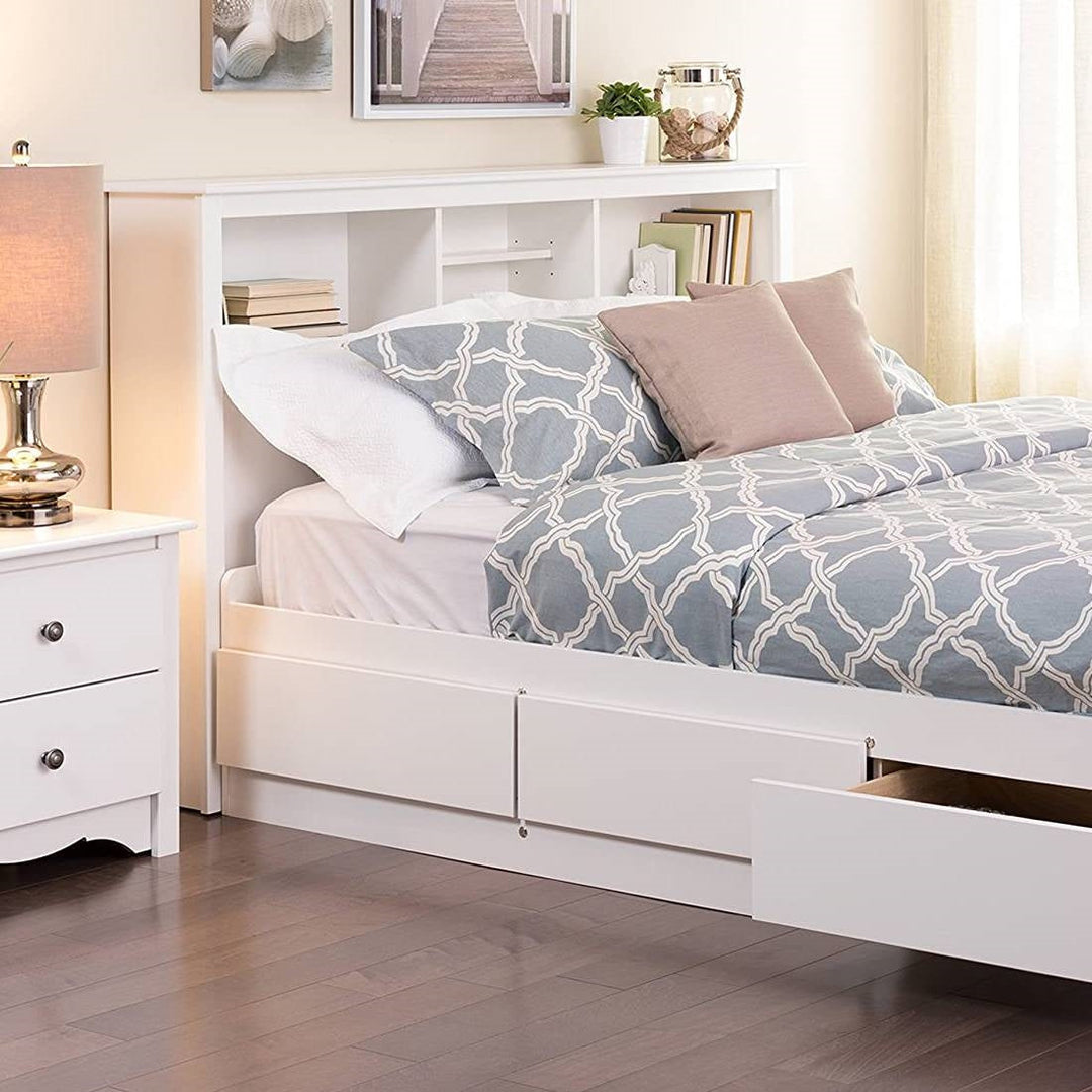 Full / Queen size Stylish Bookcase Headboard in White Wood Finish Image 2