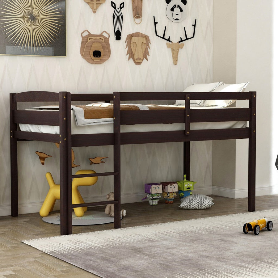 Brown Twin Size Low Loft Bed Image 1