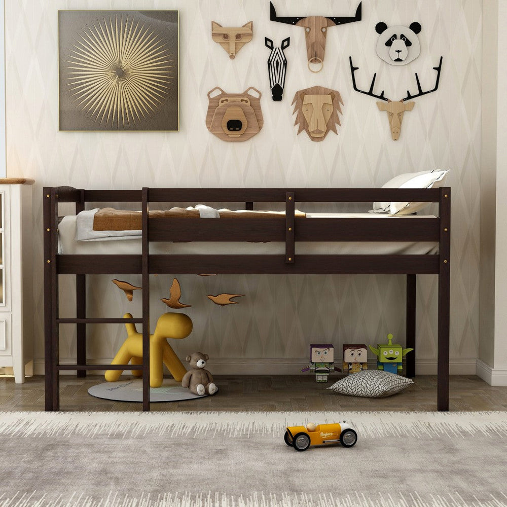 Brown Twin Size Low Loft Bed Image 2