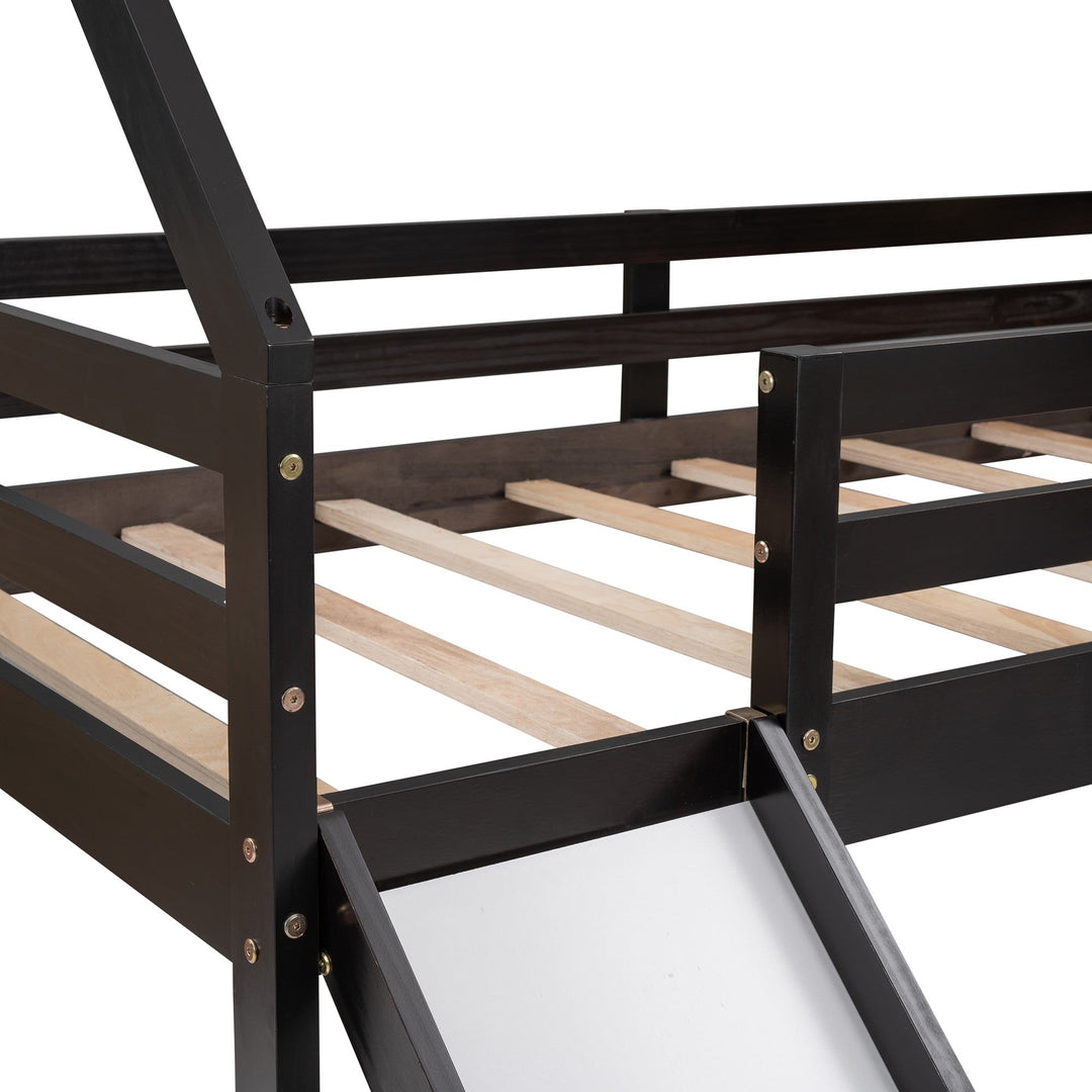 Brown Twin Size Slide House Loft Bed Image 8