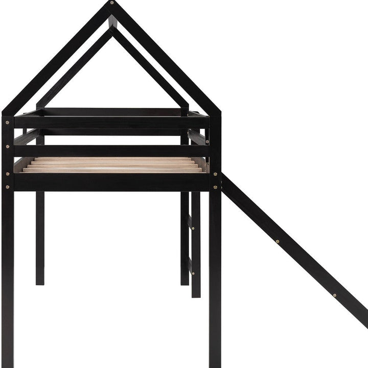 Brown Twin Size Slide House Loft Bed Image 12