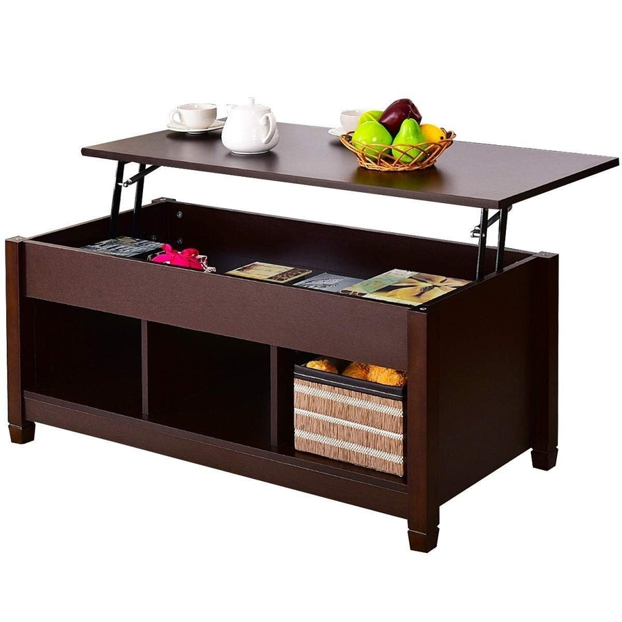 Brown Wood Lift Top Coffee Table with Hidden Storage Space Image 1