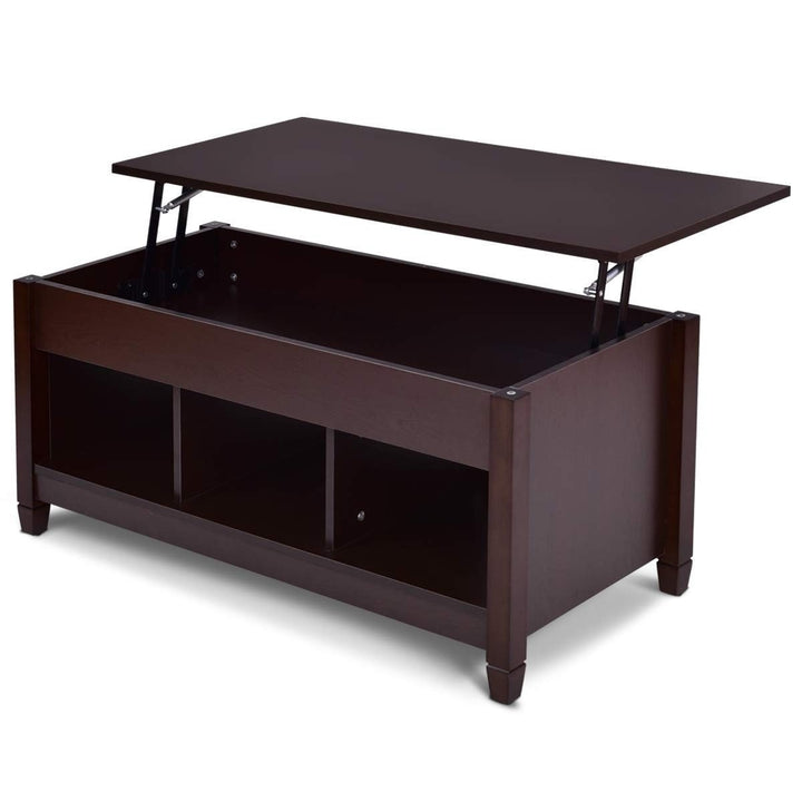 Brown Wood Lift Top Coffee Table with Hidden Storage Space Image 2