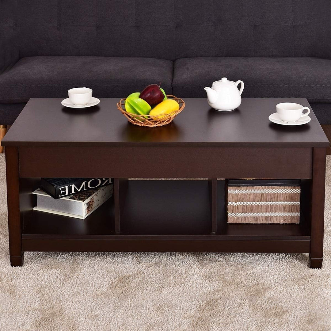 Brown Wood Lift Top Coffee Table with Hidden Storage Space Image 4