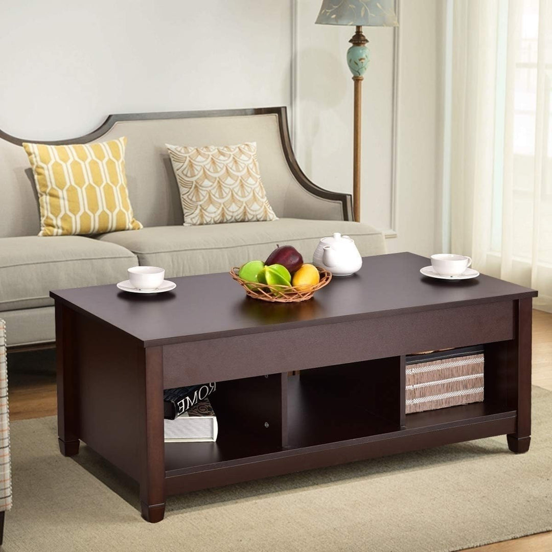 Brown Wood Lift Top Coffee Table with Hidden Storage Space Image 5