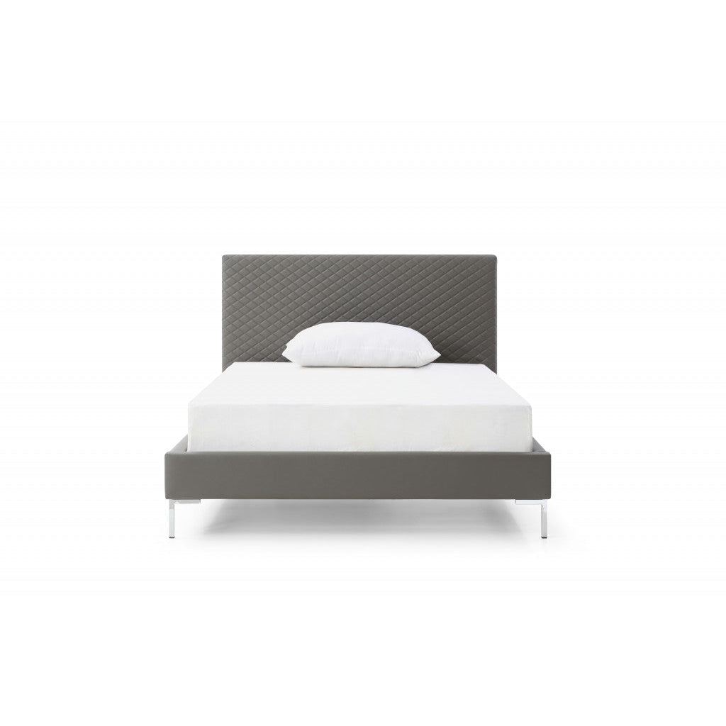 Full Dark Grey Upholstered Faux Leather Bed Image 2