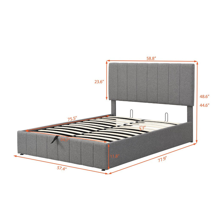 Full Double Gray Upholstered Linen Blend Bed Image 1