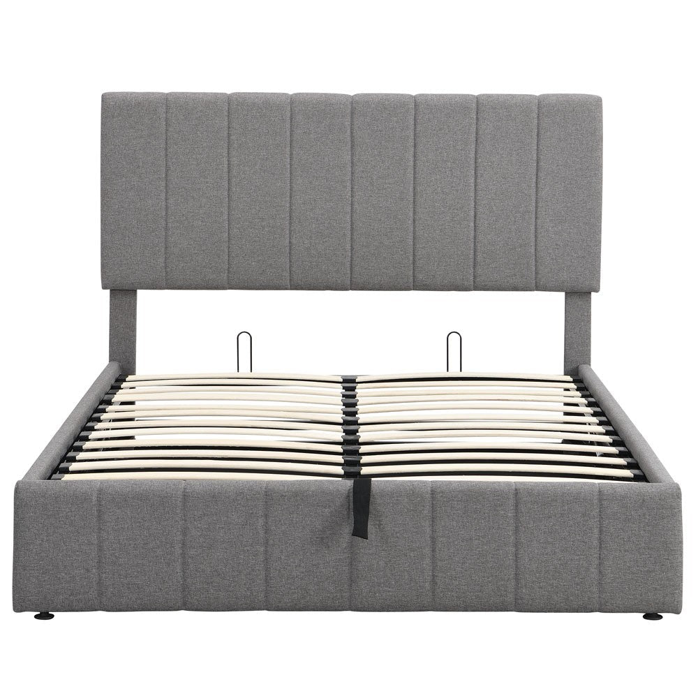 Full Double Gray Upholstered Linen Blend Bed Image 2