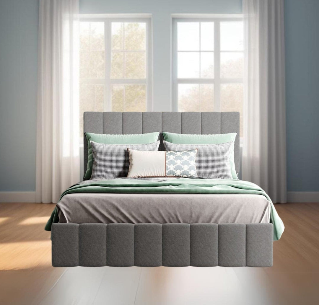 Full Double Gray Upholstered Linen Blend Bed Image 8