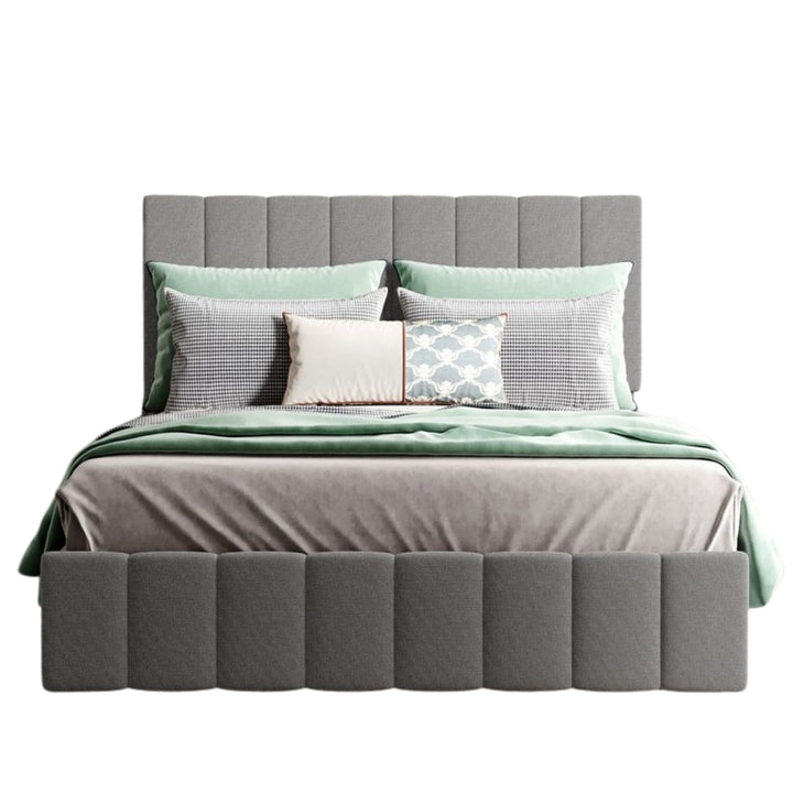 Full Double Gray Upholstered Linen Blend Bed Image 9