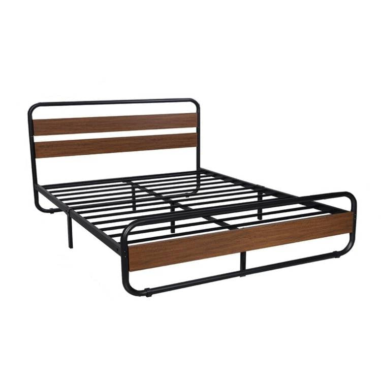 Full Heavy Duty Industrial Modern Metal Wood Platform Bed Frame with Headboard Image 5