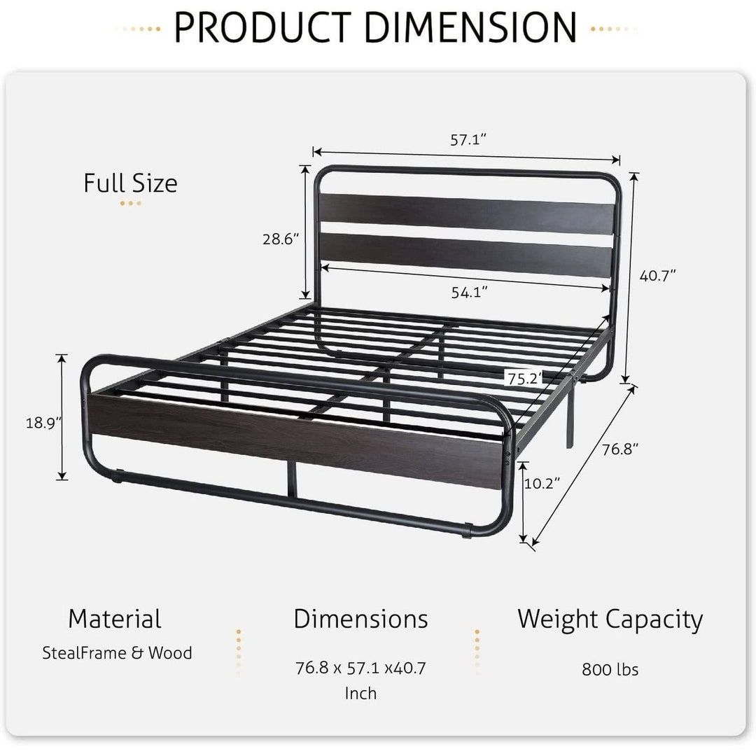 Full Heavy Duty Round Metal Frame Platform Bed with Black Wood Panel Headboard Image 5