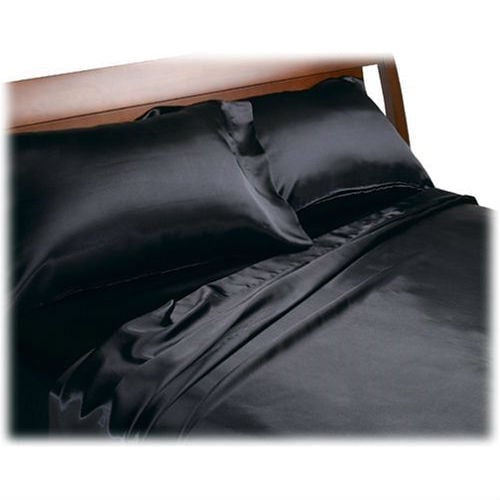 California King size Satin Sheet Set in Black Image 1