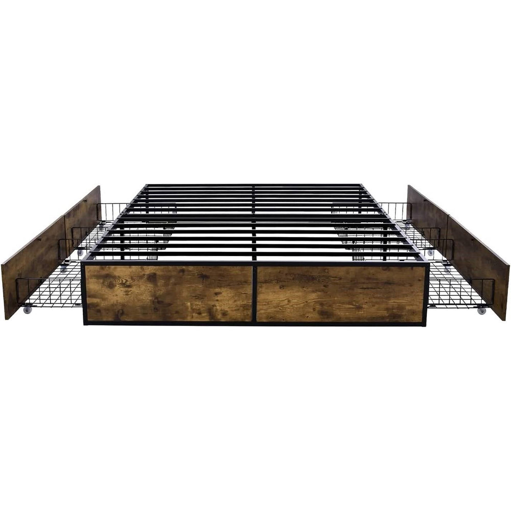 Full Metal Wood Platform Bed Frame with 4 Storage Drawers - 600 lbs Max Weight Image 2